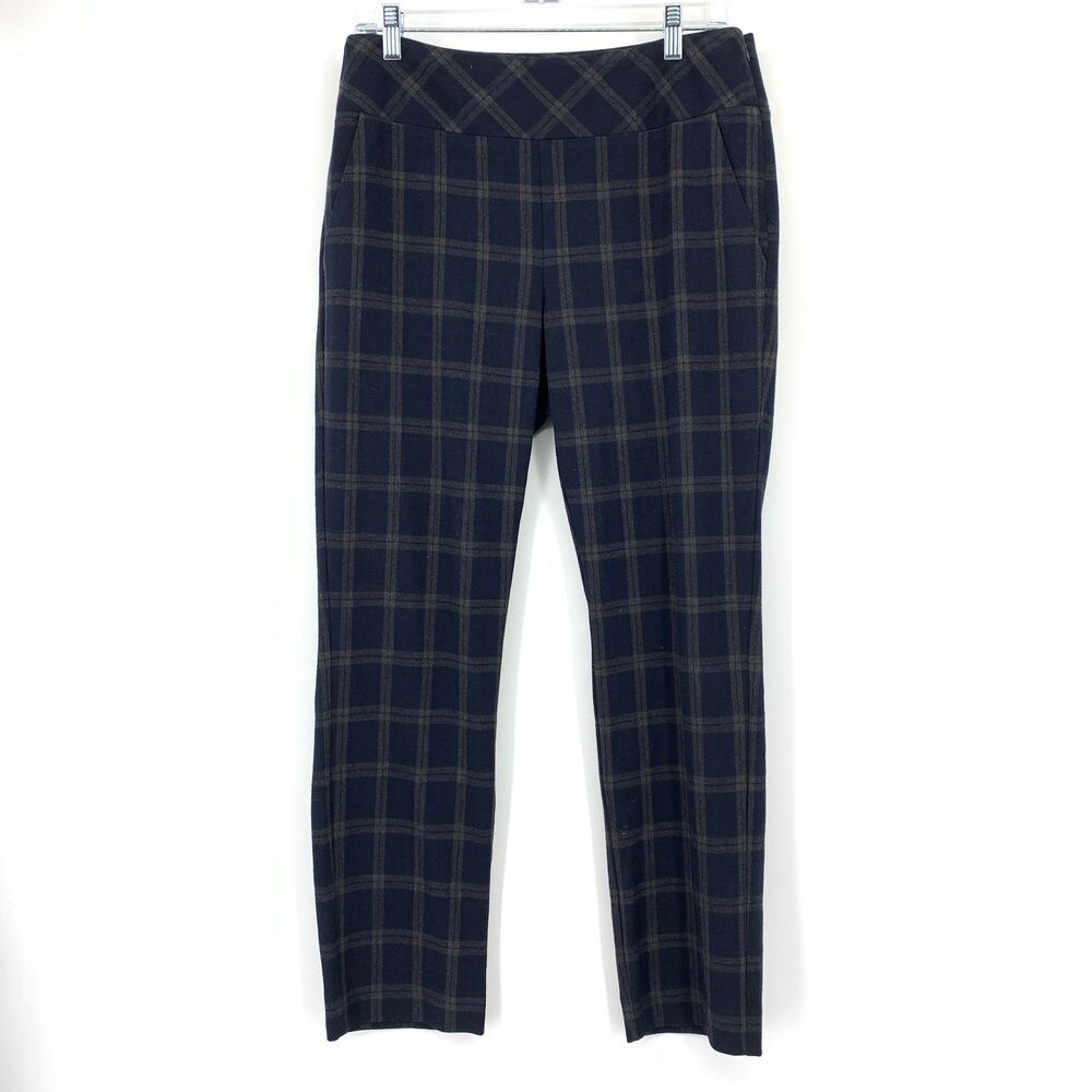 Cabi Connery Trouser Pants Womens Size 8 Blue Gray Plaid Straight Leg #3572